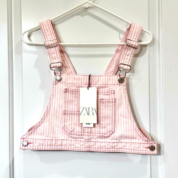 *NEW* ZARA PINK STRIPED OVERALL CROP TANK TOP MEDIUM - Picture 1 of 6